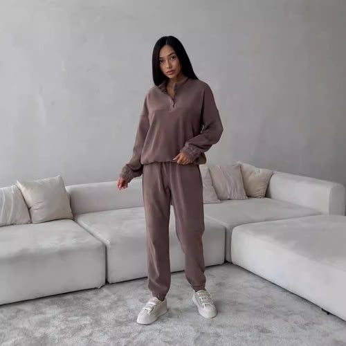 Damen Freizeitlicher Fleece-Pullover mit halber Knopfleiste und lässigem Schnitt Drune