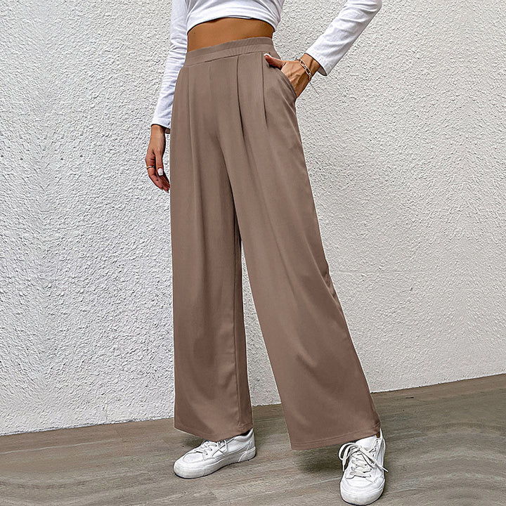 Damen elegante Palazzo-Hose mit hohem Bund und feinen Falten Drune