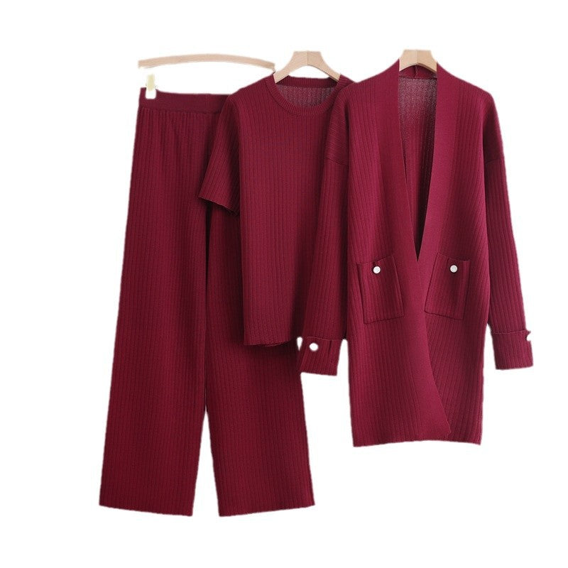 Damen Strick-Loungewear Set mit langen Ärmeln und praktischen Taschen Drune