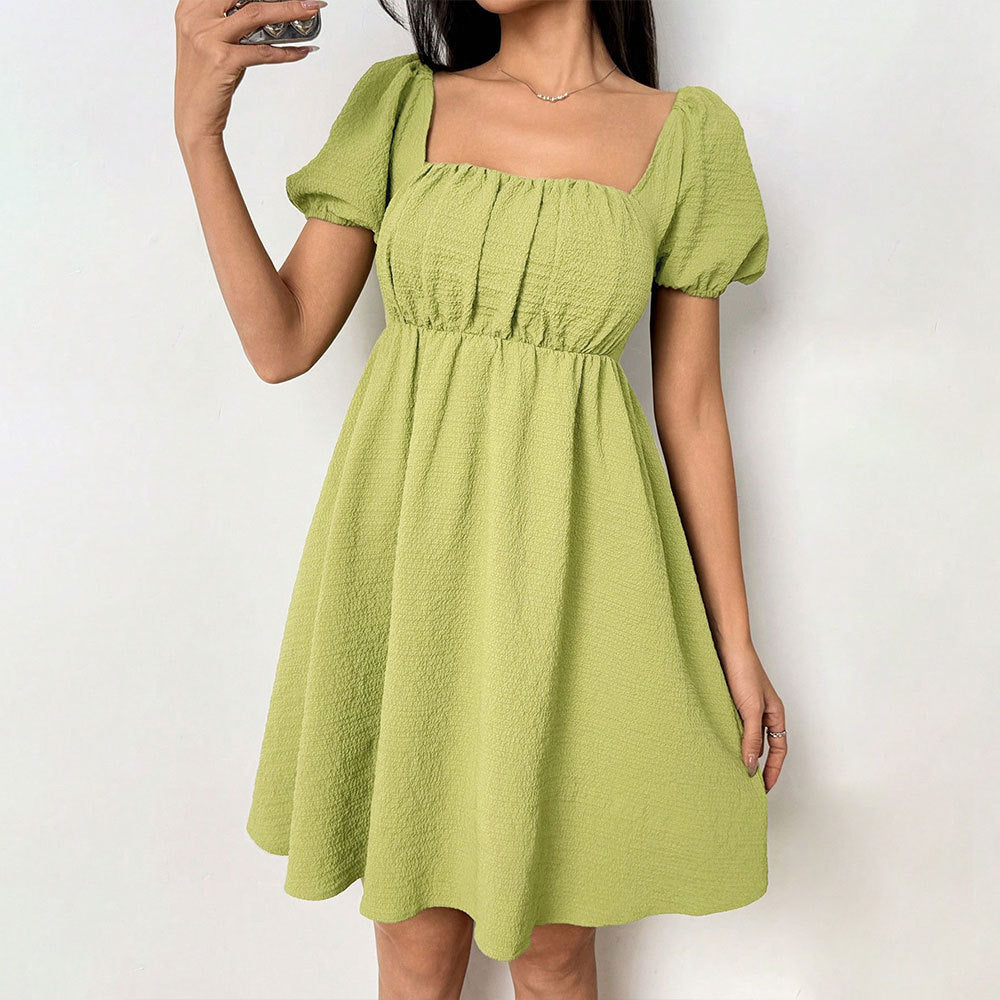 Damen Off-Shoulder Sommerkleid mit Puffärmeln und seitlichem Schlitz Drune