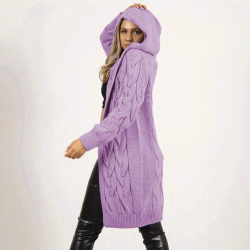 Damen Grobstrick-Wickelcardigan mit Kapuze und Zopfmuster Drune