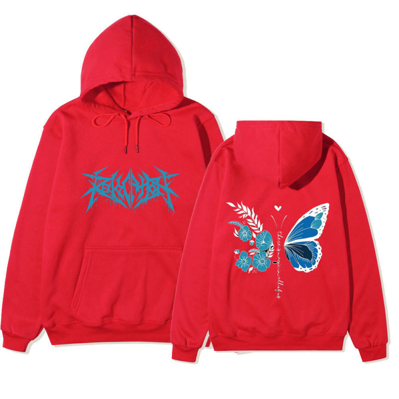 Damen Kapuzenpullover mit einzigartigem Schmetterlings- und Blumenmotiv Drune