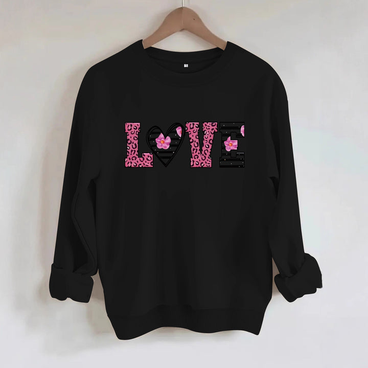 Damen Sweatshirt mit modernem Leopardenherz-Design und komfortablem Schnitt Drune