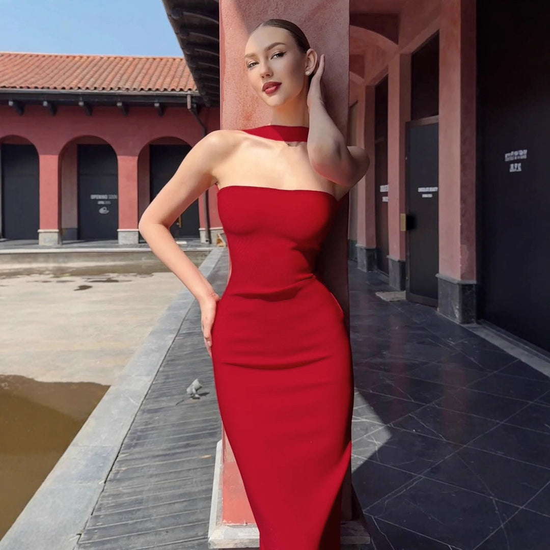 Damen Enges Abendkleid mit tiefem U-Ausschnitt und chicer Rückenpartie Drune