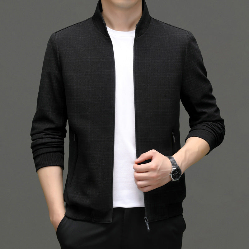 Herren stylische Übergangsjacke mit hohem Stehkragen und modischem Karomuster Drune