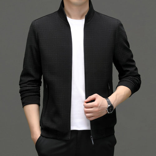 Herren stylische Übergangsjacke mit hohem Stehkragen und modischem Karomuster Drune