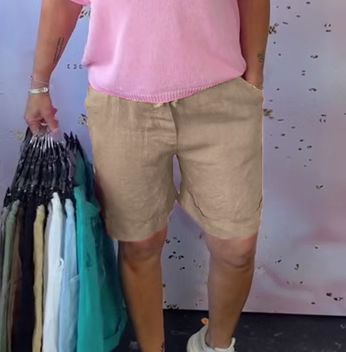 Damen nan Leinenmix-Relaxshorts mit elastischem Komfortbund und Eingrifftaschen Drune