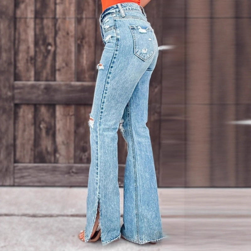 Damen Ripped Flared Jeans Drune