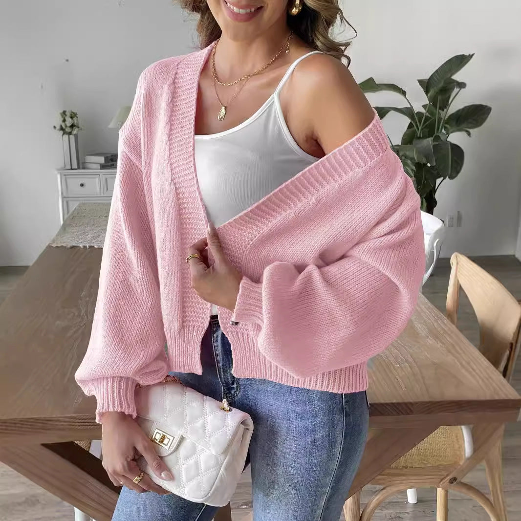 Damen lässiger Strick-Cardigan mit oversized Schnitt und voluminösen Ärmeln Drune