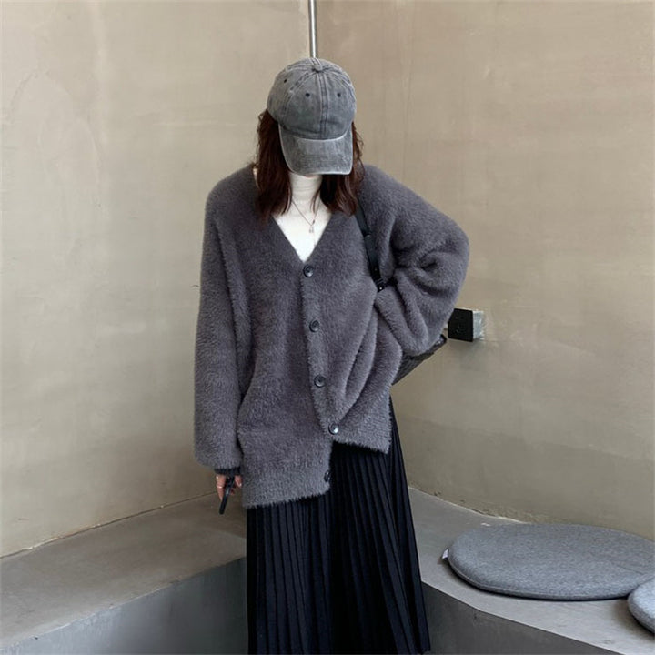 Damen Flauschiger Cardigan mit Knopfdetails und weit geschnittenem Design Drune
