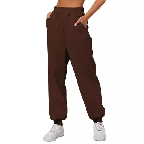 Damen nan lockere High‑Waist Jogginghose mit doppellagigem Komfortbund, seitlichen Eingrifftaschen und gerafften Knöchelbündchen Drune