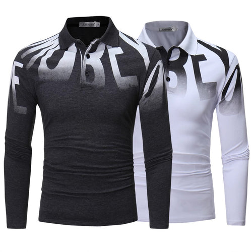 Herren nan Slim-Fit Langarm-Poloshirt mit großflächigem Typo-Print, Stretchkomfort und taillierter Silhouette Drune