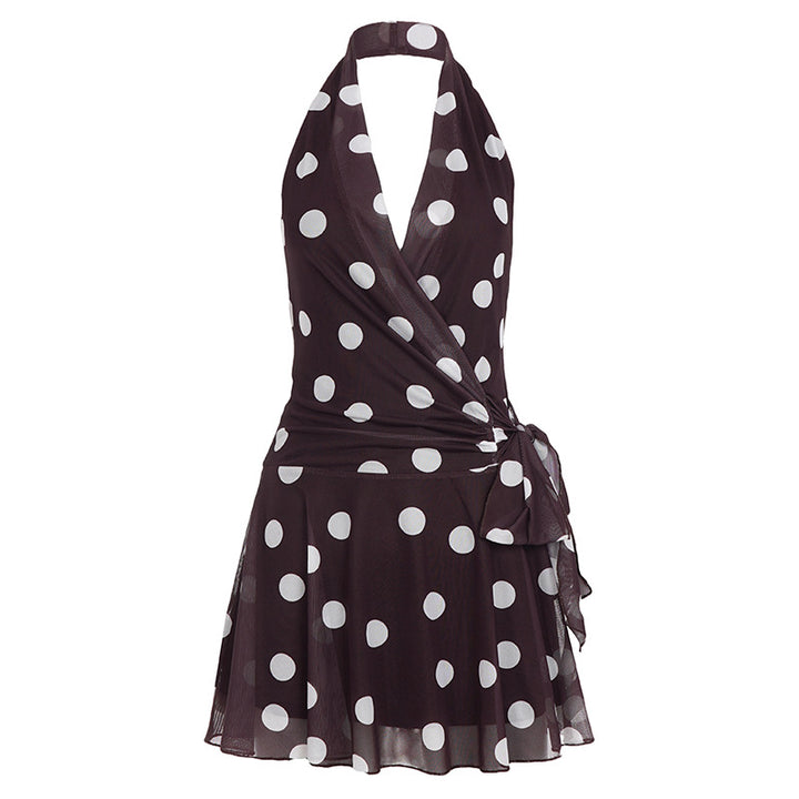 Damen Wickelkleid mit Polka-Dots und verspieltem Taillengürtel Drune