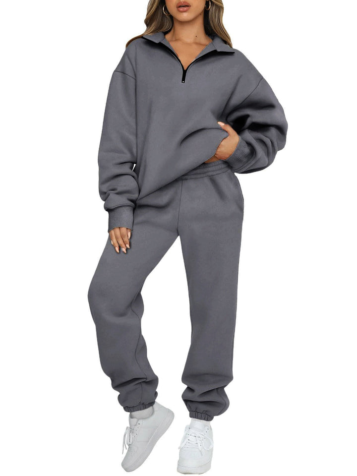 Damen nan lässiges Halbzip-Lounge-Set mit oversized Sweatshirt und taillenhoher Jogginghose Drune
