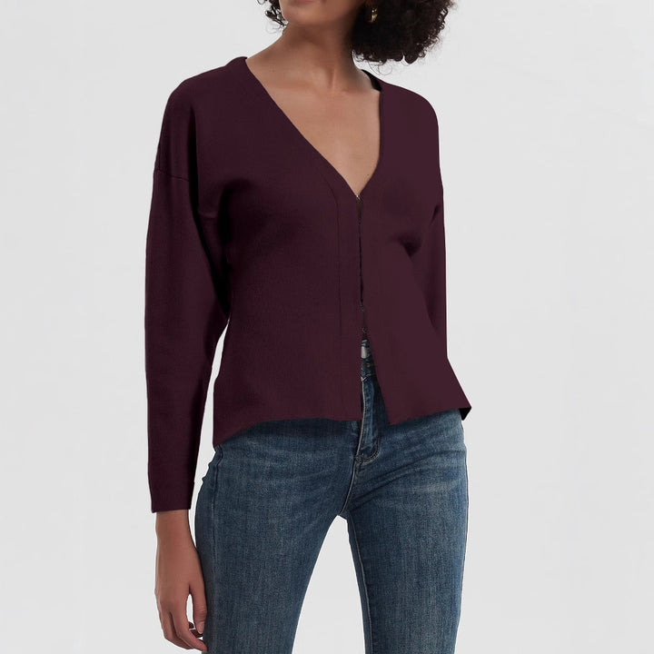 Damen elegante Strickjacke mit V-Ausschnitt und Knopfverschluss Drune