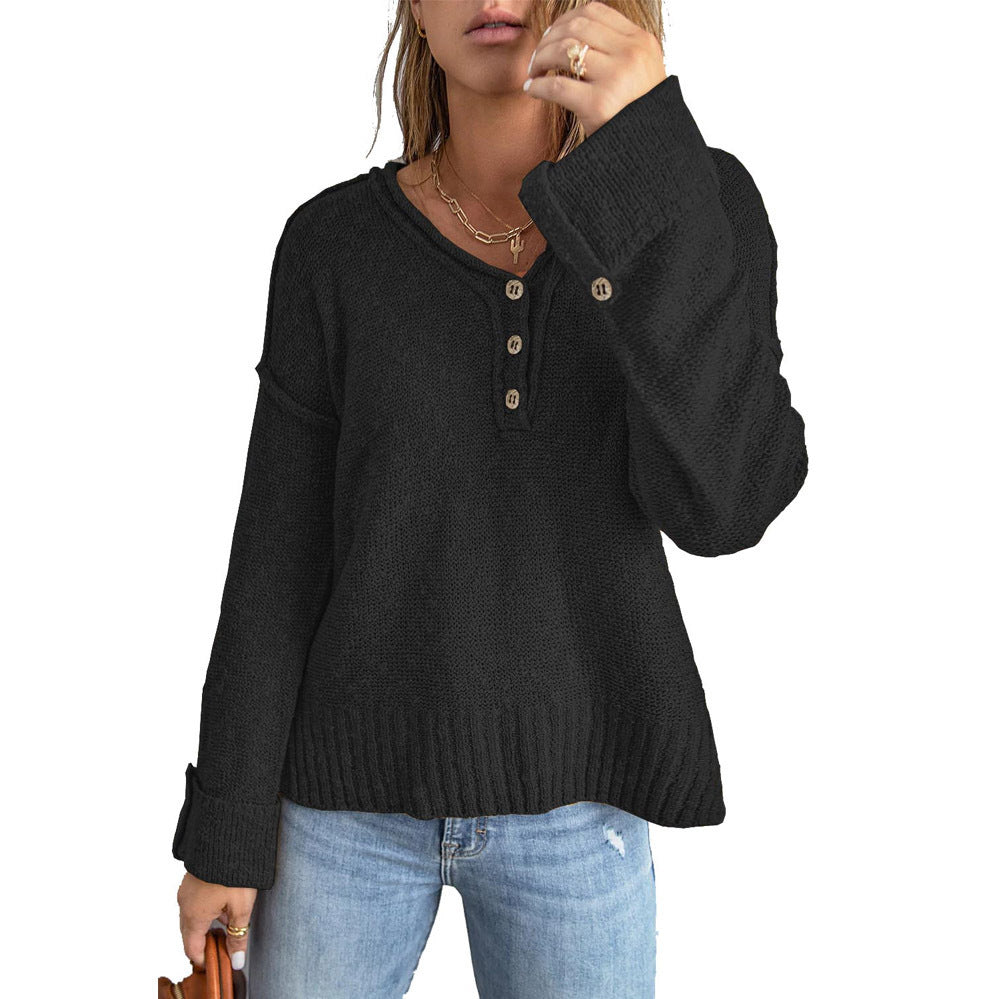 Damen Grober Strickpullover mit Knopfleiste und weitem Schnitt Drune
