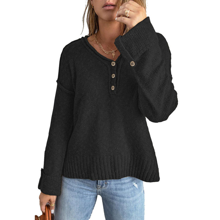 Damen Grober Strickpullover mit Knopfleiste und weitem Schnitt Drune