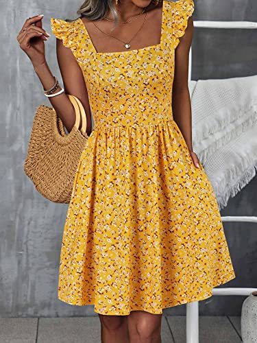 Damen Sommerkleid mit Rüschenärmeln und Schlitz Drune