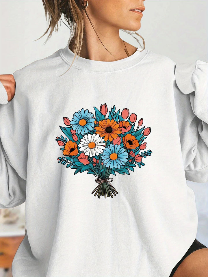 Damen Oversized Sweatshirt mit floralen Grafikdetails Drune