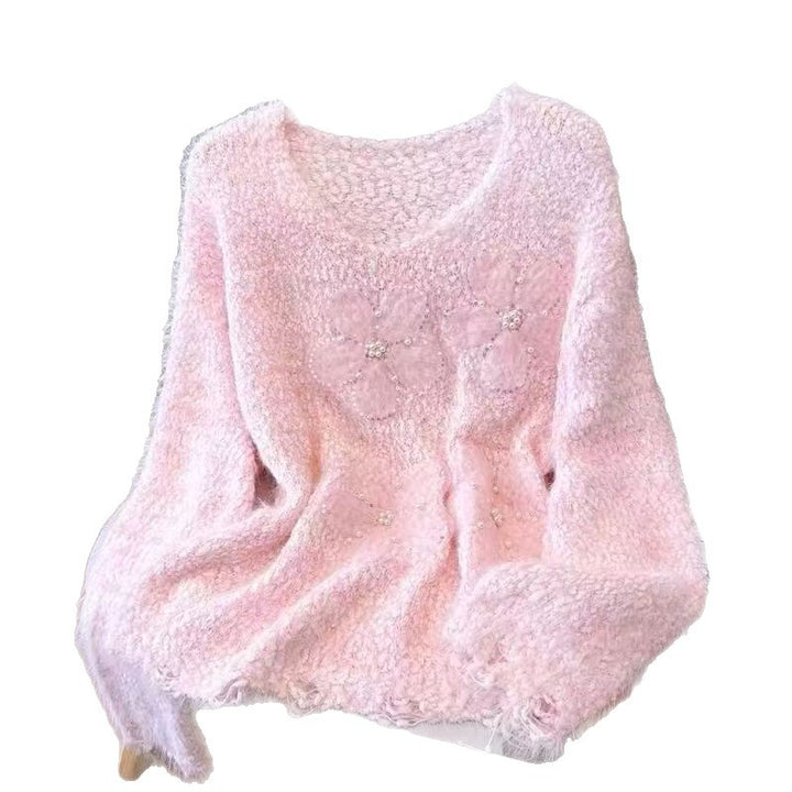 Damen kuscheliger Pullover mit floralen Applikationen Drune