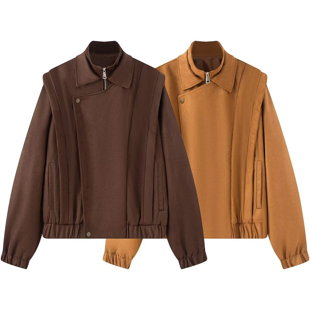 Damen modische Übergangsjacke mit asymmetrischem Schnitt und bequemen Taschen Drune