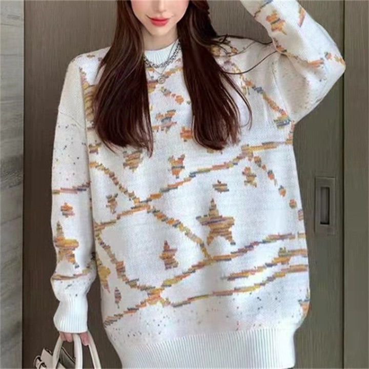 Damen modischer Strickpullover mit kreativem Muster Drune