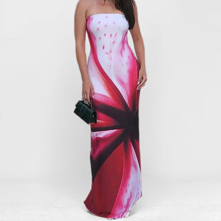 Damen Strapless Maxikleid mit floralem Druck und figurbetontem Schnitt Drune