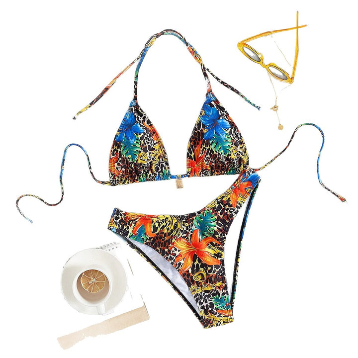 Damen Triangel-Bikini-Set mit lebendigem exotischem Muster Drune