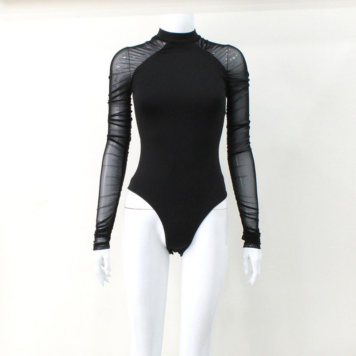 Damen Body mit transparenten Ärmeln und modernem Stehkragen Drune