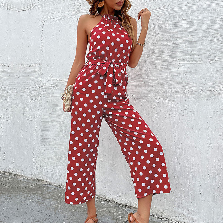 Damen Jumpsuit mit modernen Punkten und verspieltem Gürtel Drune