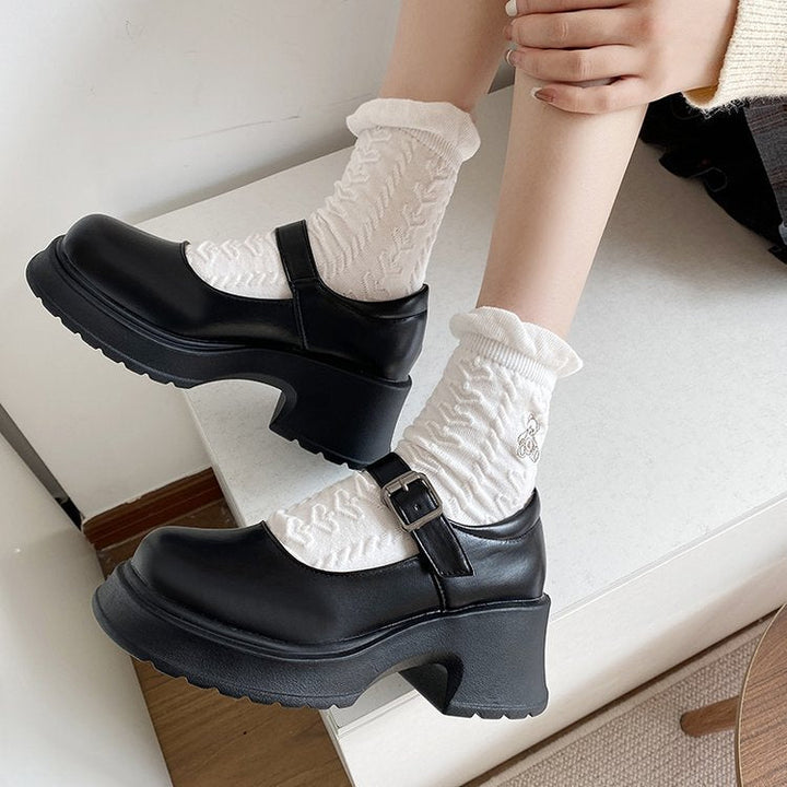 Damen elegante Plateau-Ballerinas mit modischer Schnallenverzierung und rutschfester Sohle Drune