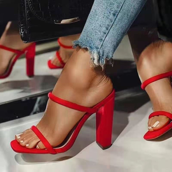 Damen nan elegante Schlüpf-Sandalette mit eckiger Zehenpartie schlanken Riemen und stabilem Blockabsatz Drune