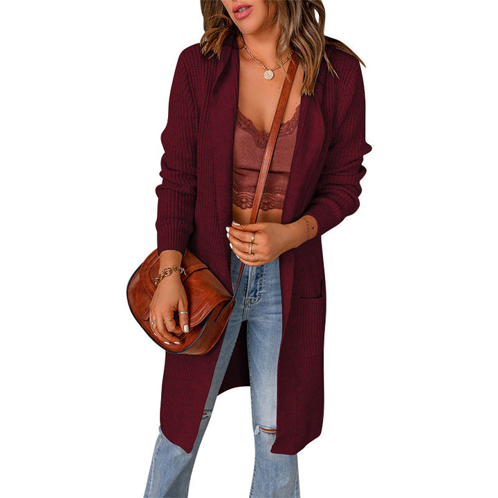 Damen Lässiger Strickmantel mit offenen Fronten und tiefen Taschen Drune