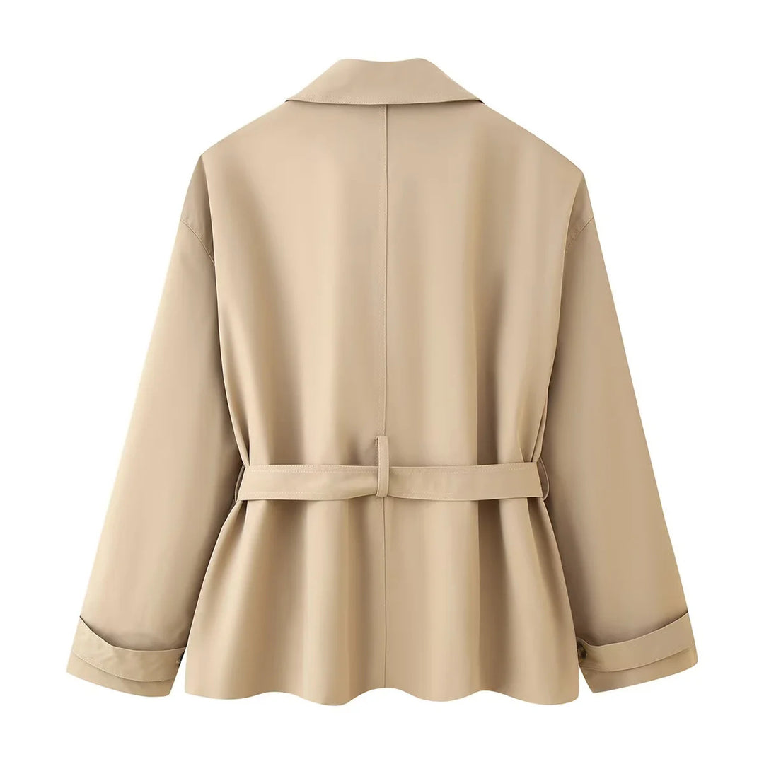 Damen elegante Trenchjacke mit dekorativem Gürtel und Taschen Drune