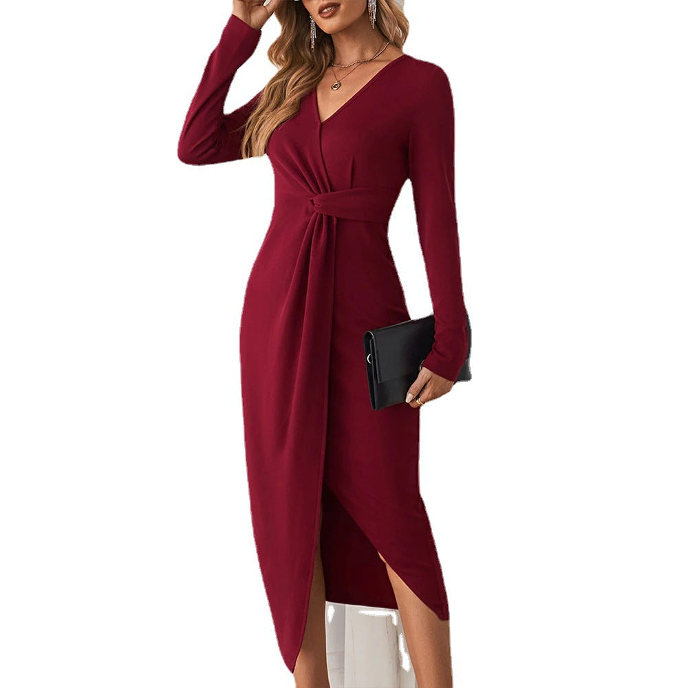 Damen Midikleid mit eingedrehtem Bund und tiefem Schlitz Drune