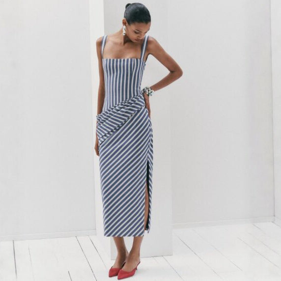 Damen Maxikleid mit asymmetrischen Drapierungen und hohem Schlitz Drune