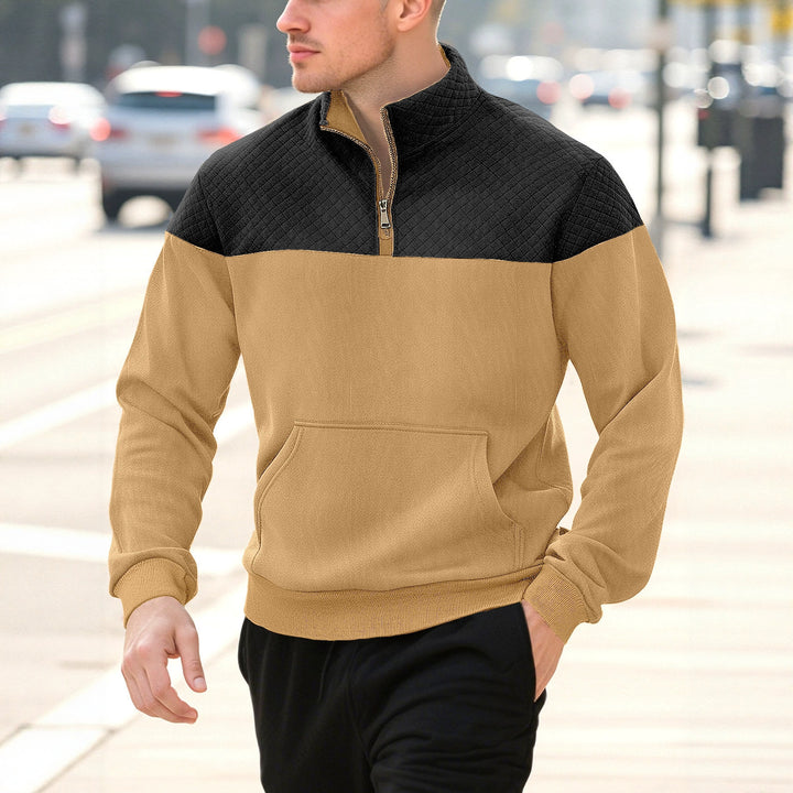 Herren nan Halbzip-Sweatshirt mit gesteppter Schulterpartie Kängurutasche und gerippten Bündchen Drune