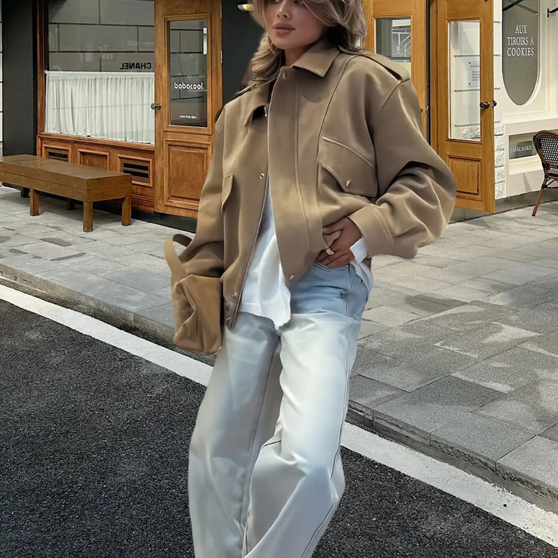 Damen elegante Jacke mit taillierter Silhouette und praktischen Taschen Drune