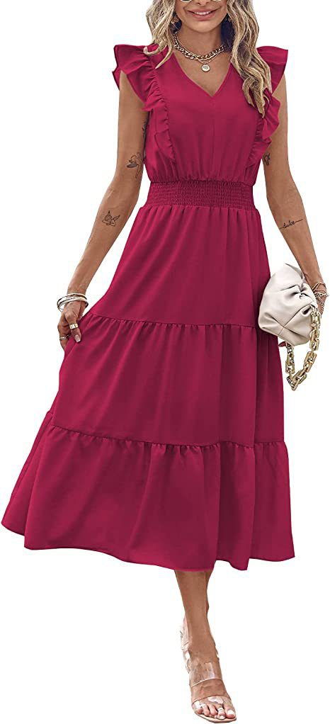 Damen Langarmpuffärmel Kleid mit voluminösem Rock Drune