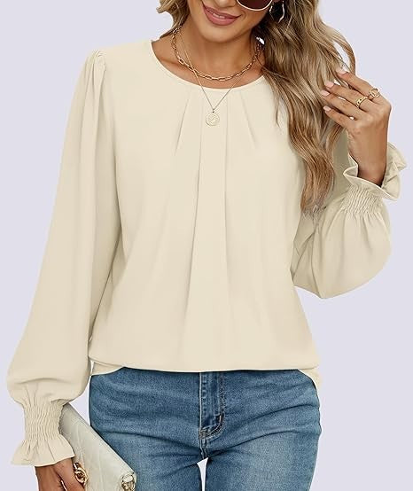Damen elegante Bluse mit Puffärmeln Drune