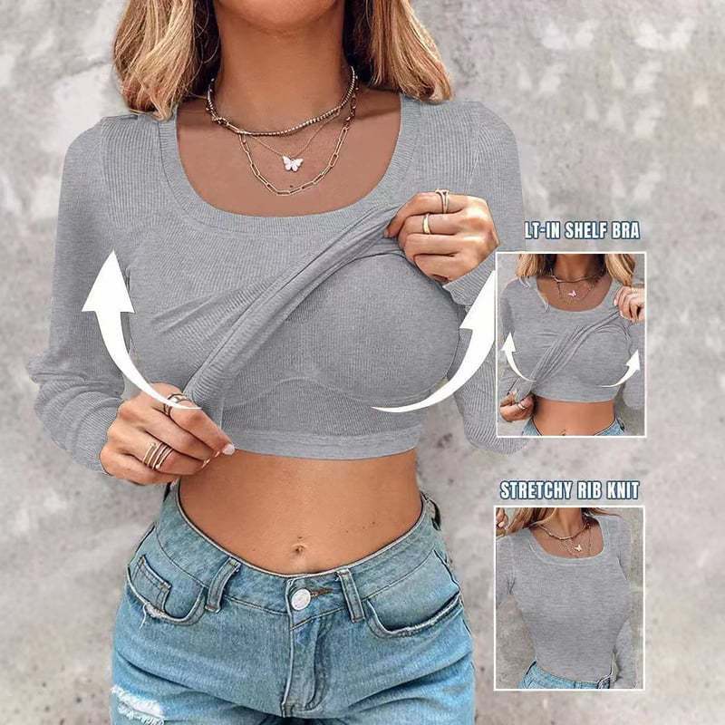Damen cropped Langarmshirt mit integriertem Trägershirt Drune
