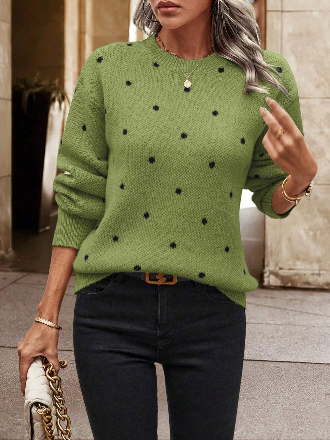 Damen Pullover mit strukturiertem Punktdesign Drune