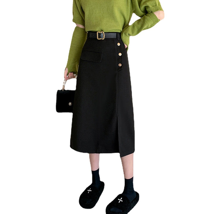 Damen Modischer Bleistiftrock mit Knopfdetails und seitlichem Schlitz Drune