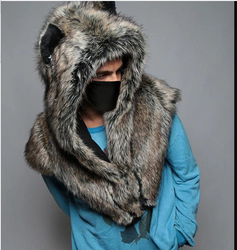 Herren Plüsch-Cape mit Kapuze Drune