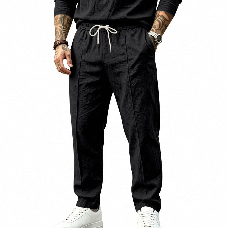 Herren nan tapered Freizeit-Chinohose mit elastischem Tunnelzugbund, dekorativer Bügelfalte und seitlichen Eingrifftaschen Drune