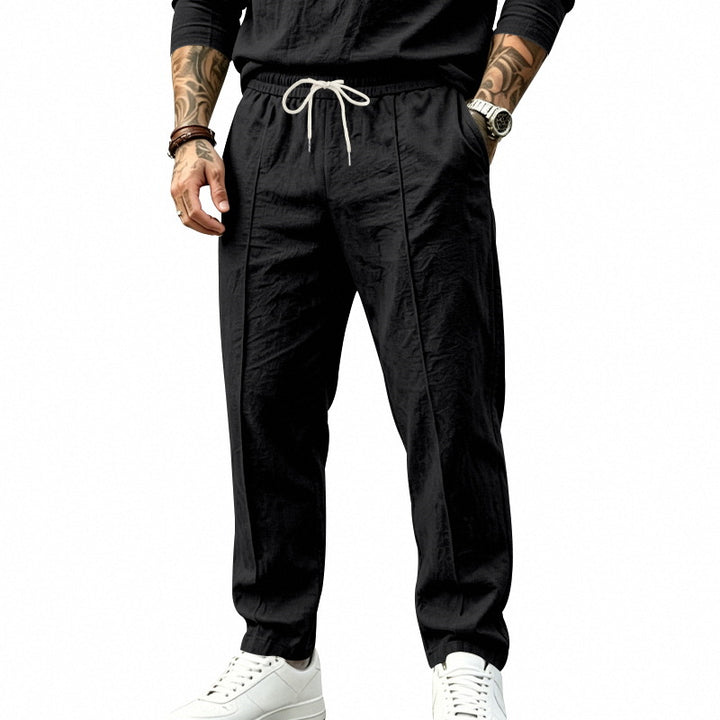 Herren nan tapered Freizeit-Chinohose mit elastischem Tunnelzugbund, dekorativer Bügelfalte und seitlichen Eingrifftaschen Drune