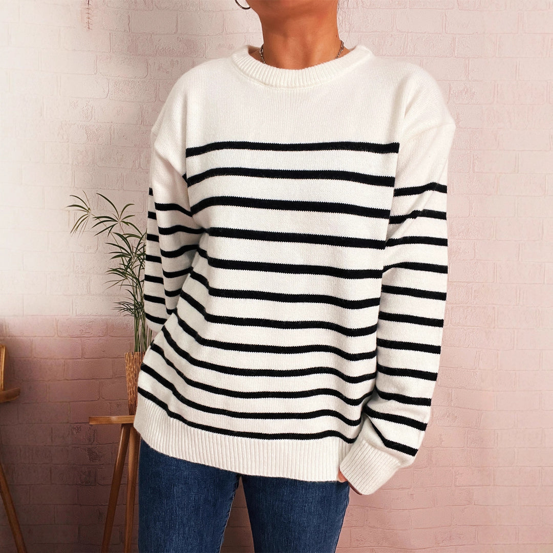 Damen lässiger gestreifter Pullover mit modernem Schnitt Drune