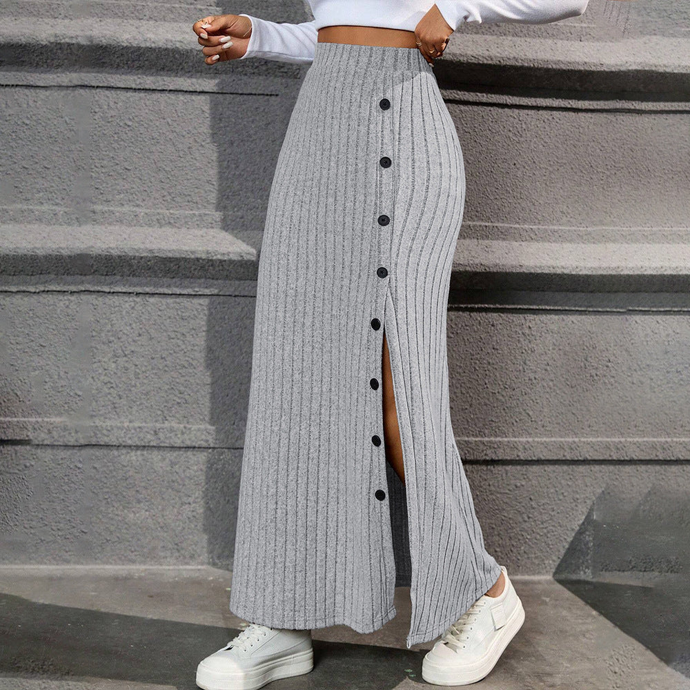 Damen Strick-Maxi-Rock mit Knopfdetails und seitlichem Schlitz Drune