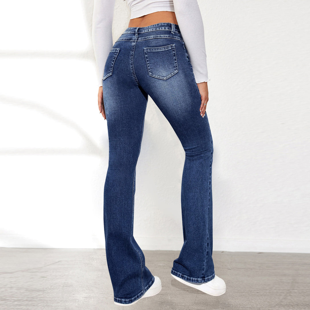 Damen Retro Flared Jeans im klassischen Design mit hohem Bund Drune