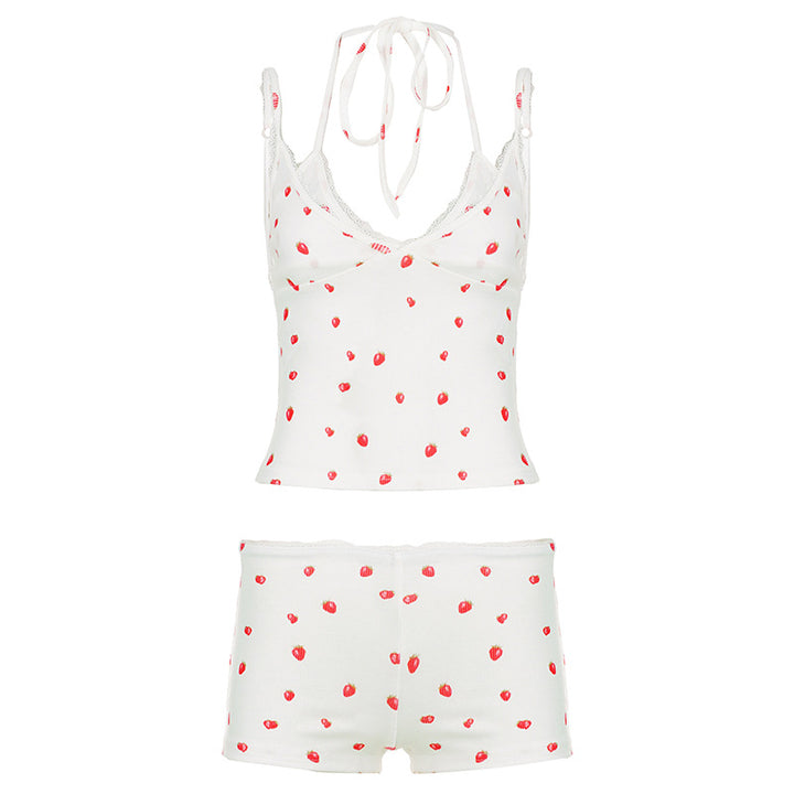 Damen Set aus Spaghettiträgershirt und Shorts im fruchtigen Design Drune